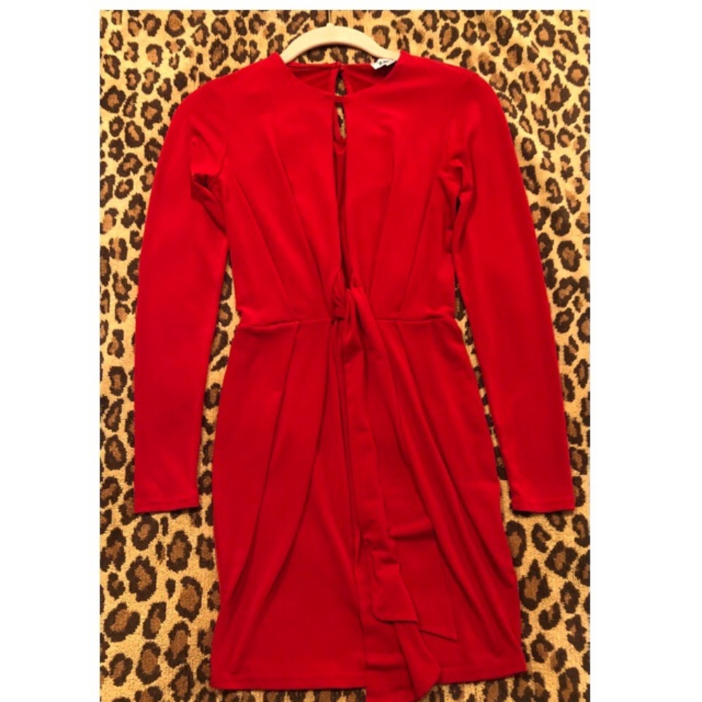 Red John Zack petite long sleeve front tie short dress size 4